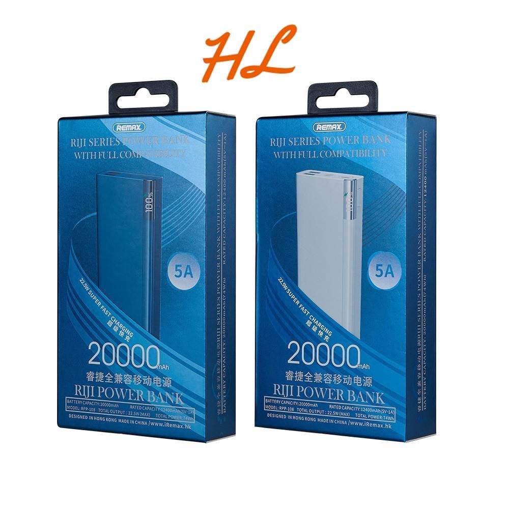 Pin Sạc Dự Phòng Remax RPP-108 20000mAh Lõi Li-Polymer, (Cổng Sạc Nhanh QC3.0 và PD 18W Type-C) - Hưng Long PC