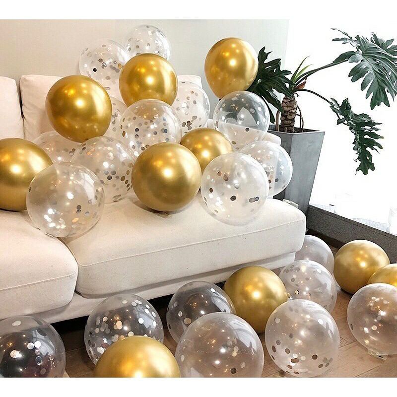 Set 10 bóng SIÊU NHŨ mix bóng BÓNG KIM TUYẾN BÓNG 2 LỚP trang trí tiệc cưới, sinh nhật