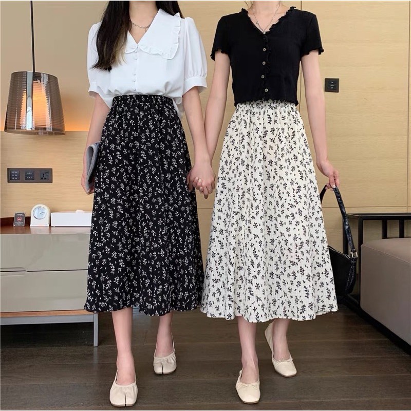 [ảnh thật/video] Chân váy vintage hoạ tiết hoa nhí dài dáng xoè hàng quảng châu cao cấp | BigBuy360 - bigbuy360.vn