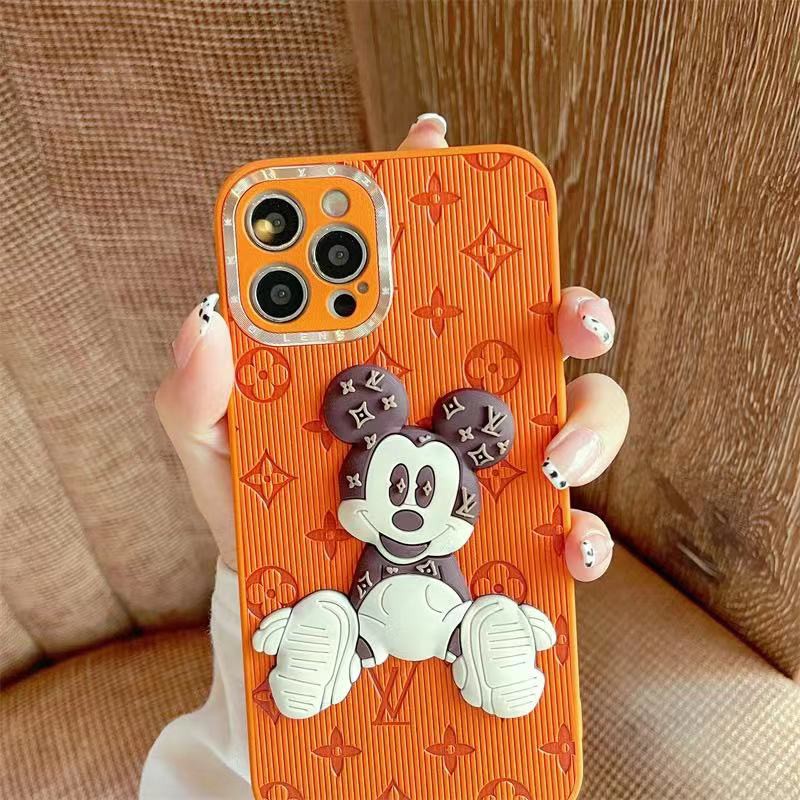 Ốp điện thoại da hình chuột Mickey ba chiều cho iPhone 13ProMax 13 13pro 11ProMax 11 X XS XR XSMAX 7+ 8+ 12Pro 12ProMax