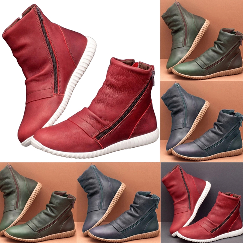 Autumn and Winter Fashion Casual Short Tube Martin Boots Flat Bottom High Side Zipper Boots