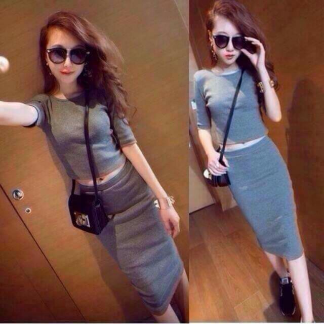 Set váy chân bút chì áo croptop