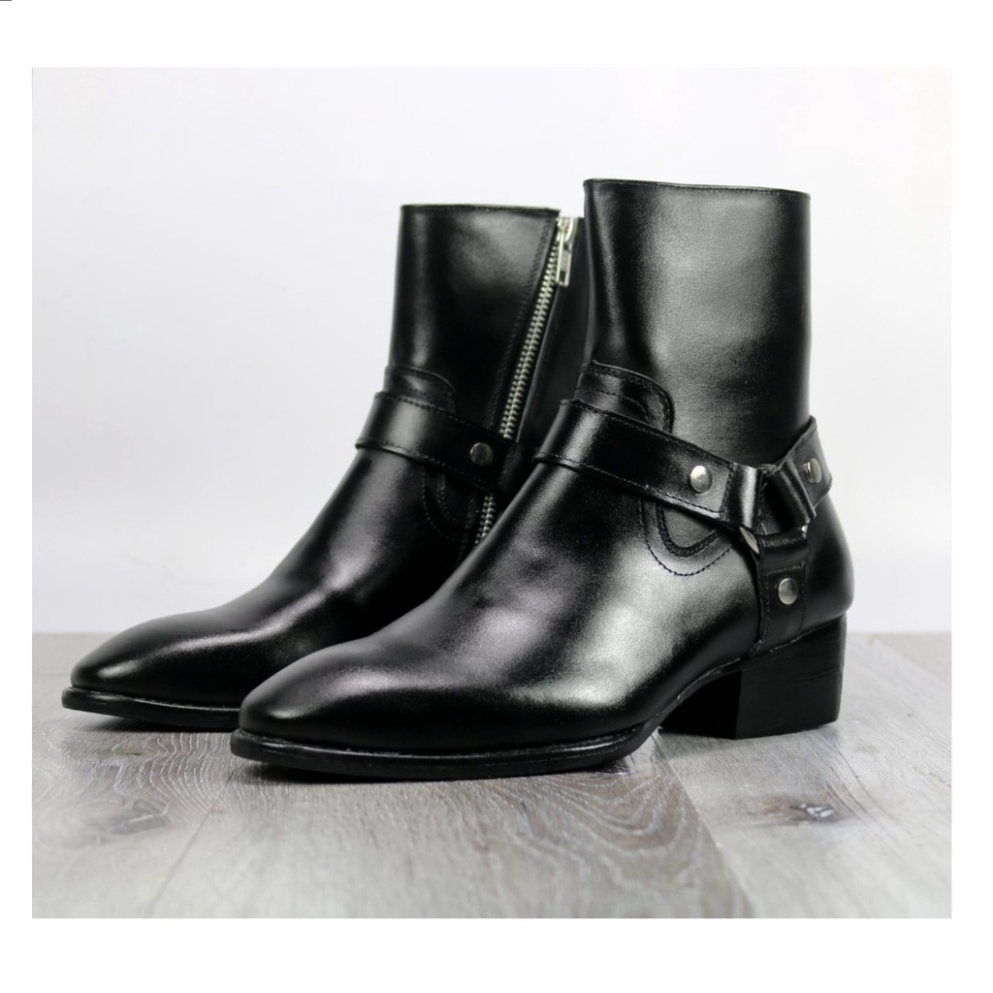 Harness Boots cao cổ thời trang nam chất liệu da bò đế gỗ độn 4.5cm | BigBuy360 - bigbuy360.vn