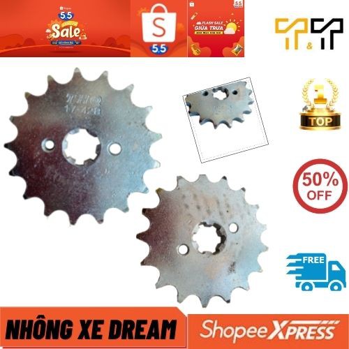 nhông xe máy honda dream, màu bạc, thông số 17T, chất liệu thép C45, Xuất xứ Thái Lan