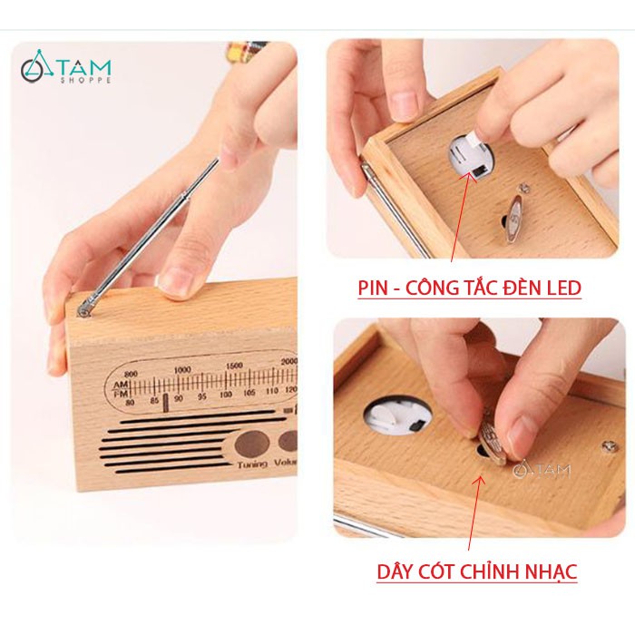 Hộp nhạc mô hình đài radio bằng gỗ có đèn Led W-MH-RDO-01