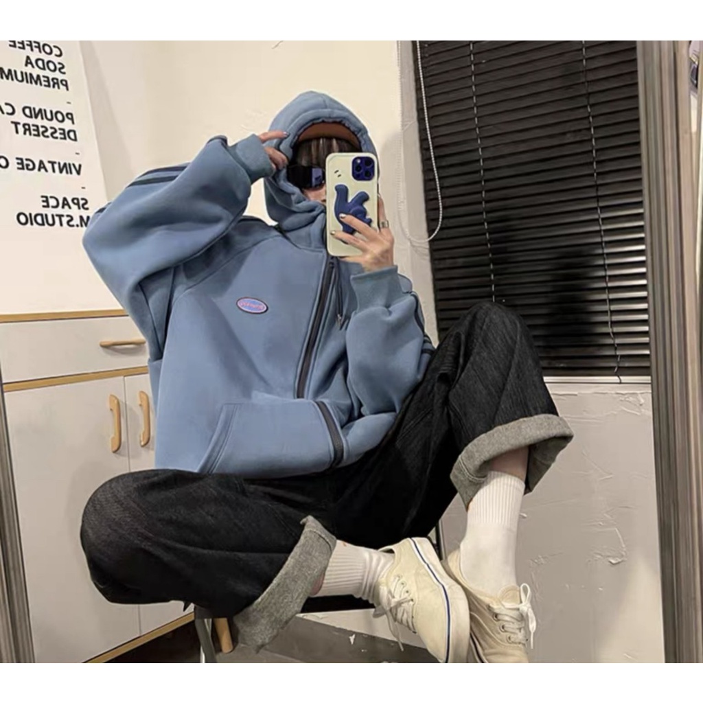 Áo khoác nam nữ thể thao ulzzang 3 sọc màu be🌸 Áo sweater hoodie nỉ bông kiểu dáng thể thao form rộng unisex | BigBuy360 - bigbuy360.vn