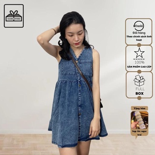 Váy bò ba lỗ nữ, đầm xòe jean nữ ngắn dày dặn Daski