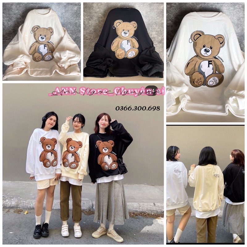 Áo nỉ sweater gấu chữ 2 mặt mặc đôi/ nhóm unisex (ảnh thật_annstore)