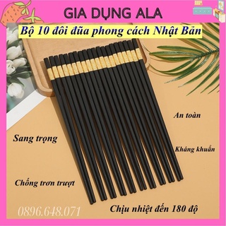 Đũa Ăn Cơm Cao Cấp Phong Cách Nhật Bản Nhựa Khảm Vàng Bộ 10 Đôi Kháng Khuẩn Chống Mốc Trơn Trượt Chịu Nhiệt