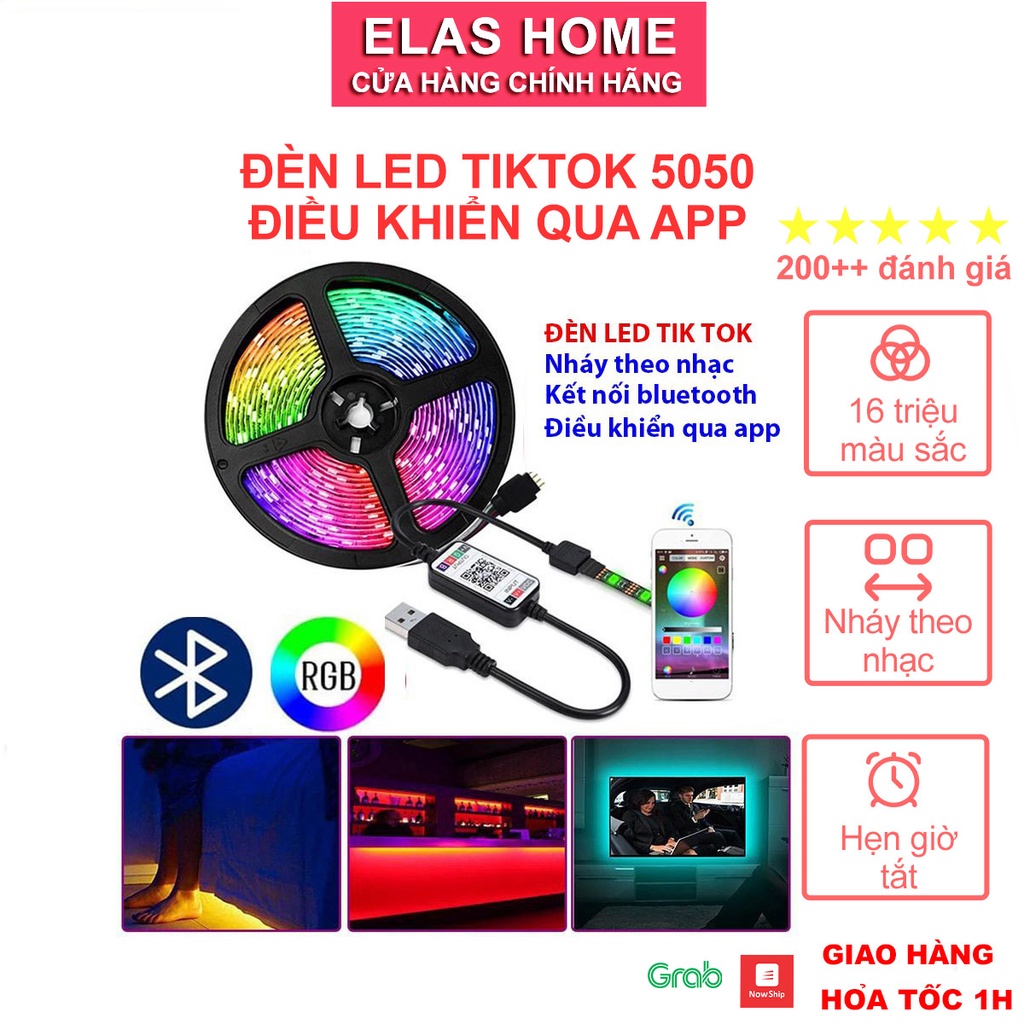 Đèn led đổi màu 5050 RGB cảm biến nhạc, kết nối bluetooth điêu khiển qua app điện thoại