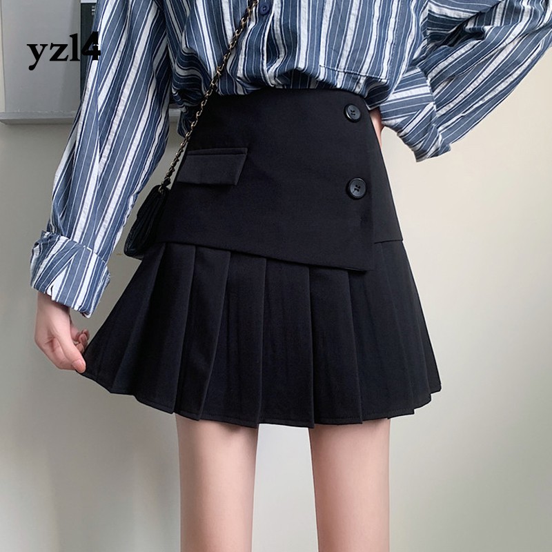 Đen Chân Váy Chữ A Lưng Cao Xếp Ly Lệch Tà Cá Tính Cho Nữ | BigBuy360 - bigbuy360.vn