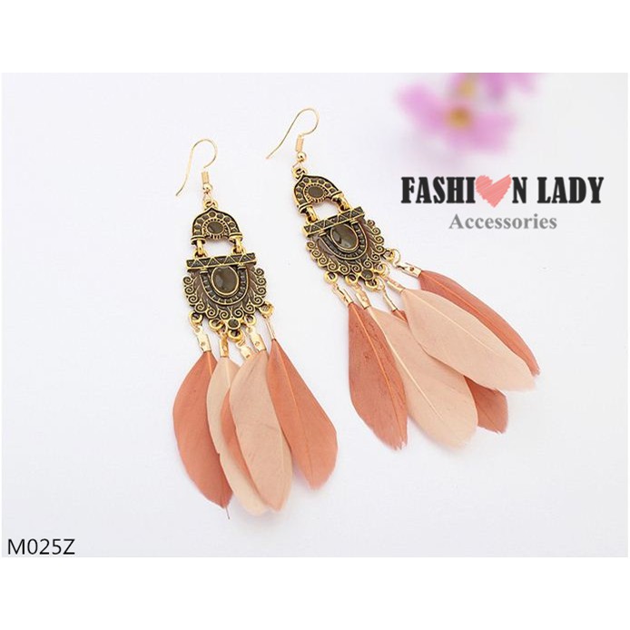 Bông tai Fashion Lady style Âu Mỹ thời trang dễ phối không gây dị ứng - hoa tai lông vũ  thả dài - nhiều màu