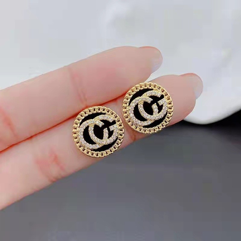 Bông Tai Mạ Bạc Hình Tròn Nhỏ In Chữ G Đính Đá Thời Trang Mùa Hè Phong Cách Âu Mỹ