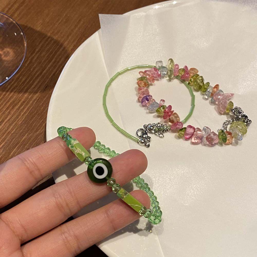 Vòng đeo tay MKEB chuỗi hạt acrylic nhiều màu mắt xanh lá phong cách Hàn Quốc thời trang cho nữ