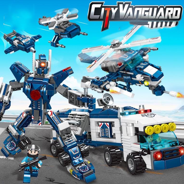 Bộ Xếp Hình OTO SWAT 350 Mảnh - 43 Tạo Hình, Đồ Chơi Lắp Ghép Xe Cảnh Sát, Láp ráp Robot, Trực Thăng