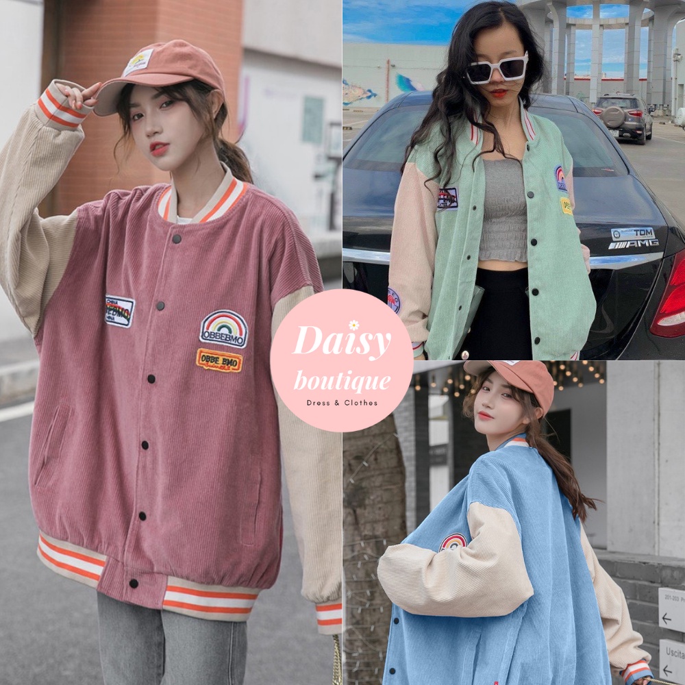 Áo Khoác Bomber Chất Nhung Tăm In Cầu Vồng End Daisy Boutique