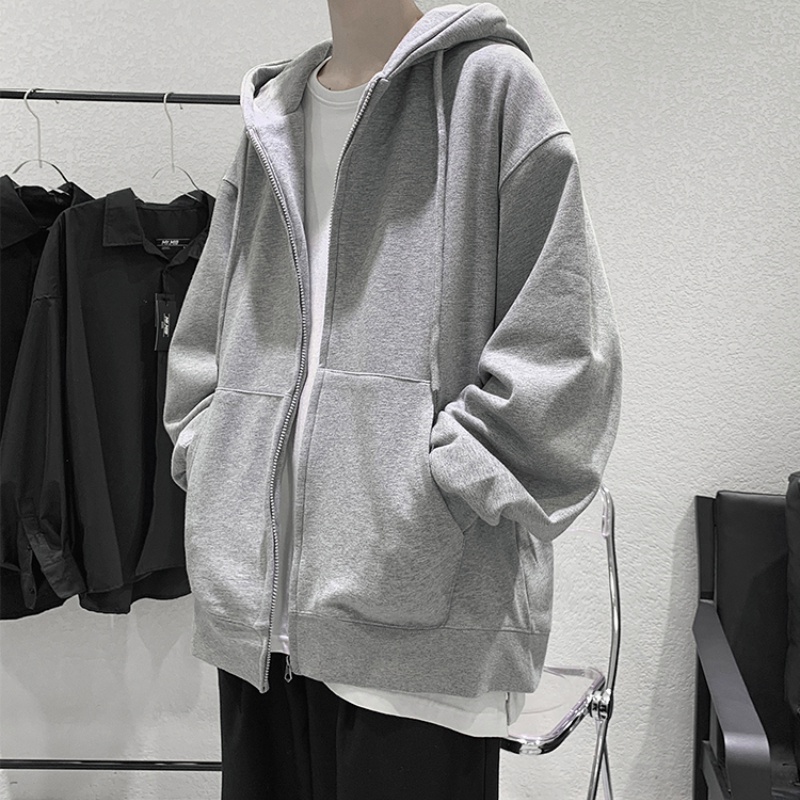 Áo khoác có mũ trùm phối khóa kéo màu trơn đơn giản thời trang dành cho nam cỡ M-5XL