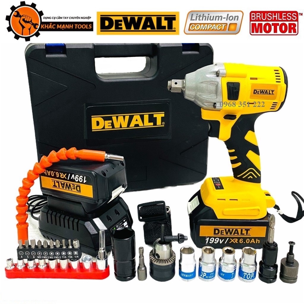 Máy Siết Bulong DeWaLT 199V, Tặng Full Phụ Kiện Như Hình