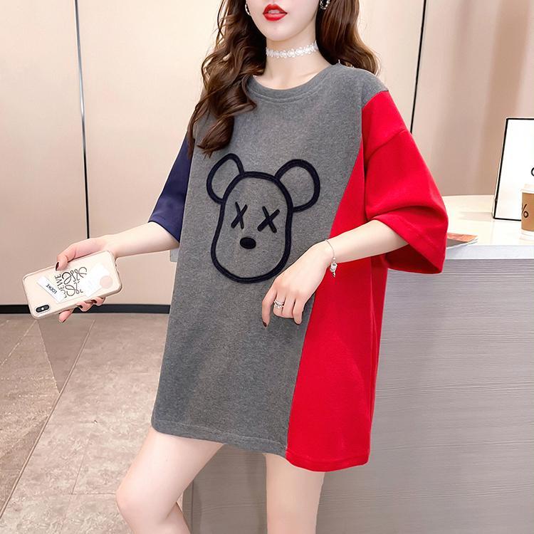 Áo Thun Tay Ngắn Cổ Tròn Dáng Rộng Màu Sắc Tương Phản Thời Trang Mùa Hè Cho Nữ