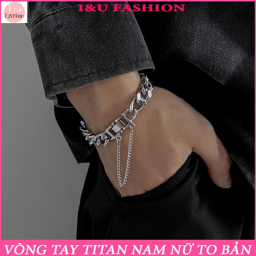 Vòng tay lắc tay UNISEX Nam Nữ titan dây xích dáng dẹt to bản cá tính phong cách Âu Mỹ độc đáo khóa bấm tiện dụng VT-49