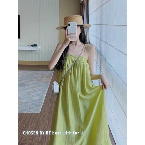 Đầm maxi đi biển váy maxi 2 dây dáng dài màu xanh hot trend