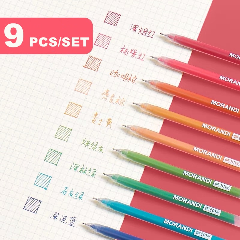 Set 9 Bút Mực Gel 0.6mm Nhiều Màu Phong Cách Vintage
