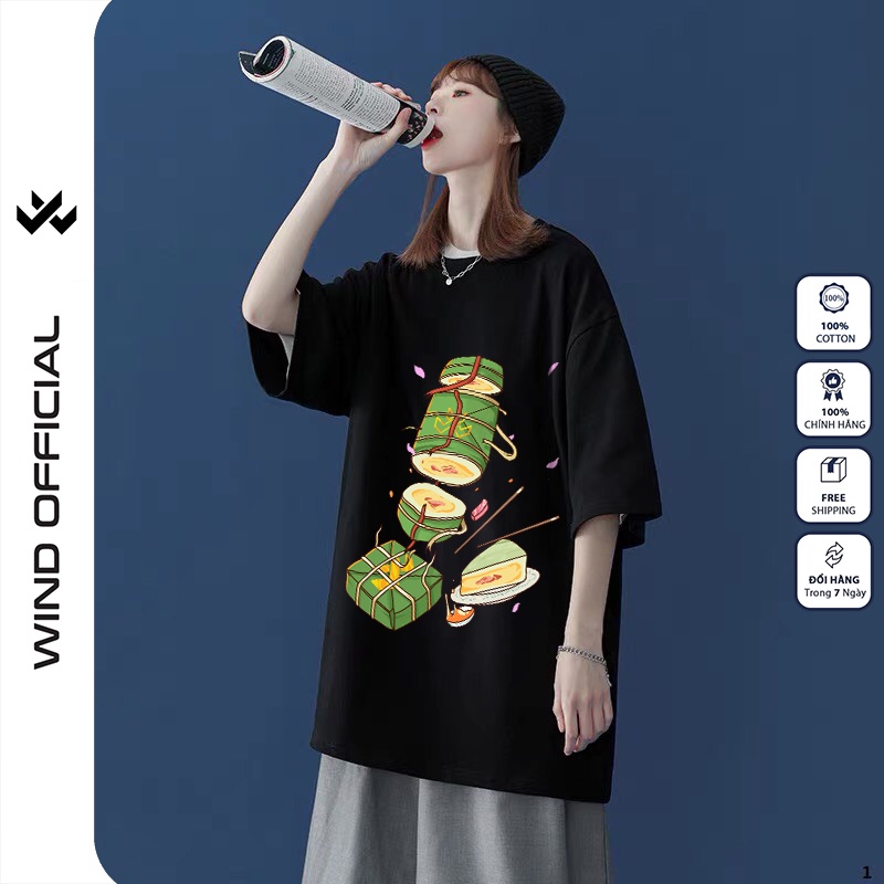 Áo thun tay lỡ unisex WIND 100% cotton phông form rộng nam nữ Bánh Chưng oversize ulzzang