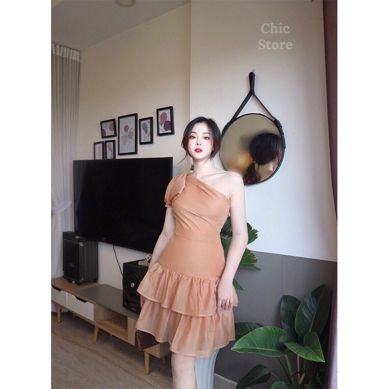Đầm dáng xòe xếp tầng thắt vai dự tiệc sang trọng, thanh lịch Đầm váy thiết kế Chic Store