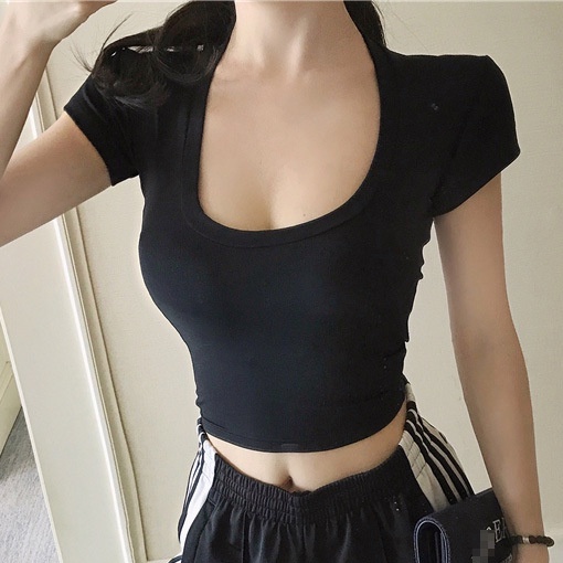 Áo croptop TODOBLACK thể thao tay ngắn cổ chữ U thời trang mùa hè quyến rũ cho nữ Y2K
