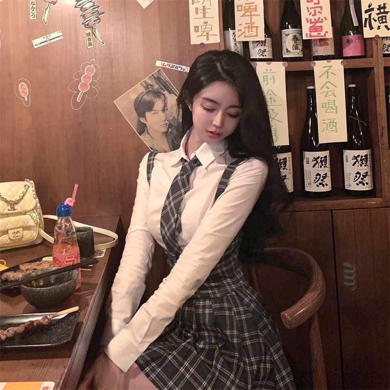 Set Áo Sơ Mi Ngắn + Áo Khoác Không Tay + Chân Váy Thiết Kế Mới Ngọt Ngào Thời Trang Mùa Xuân Dành Cho