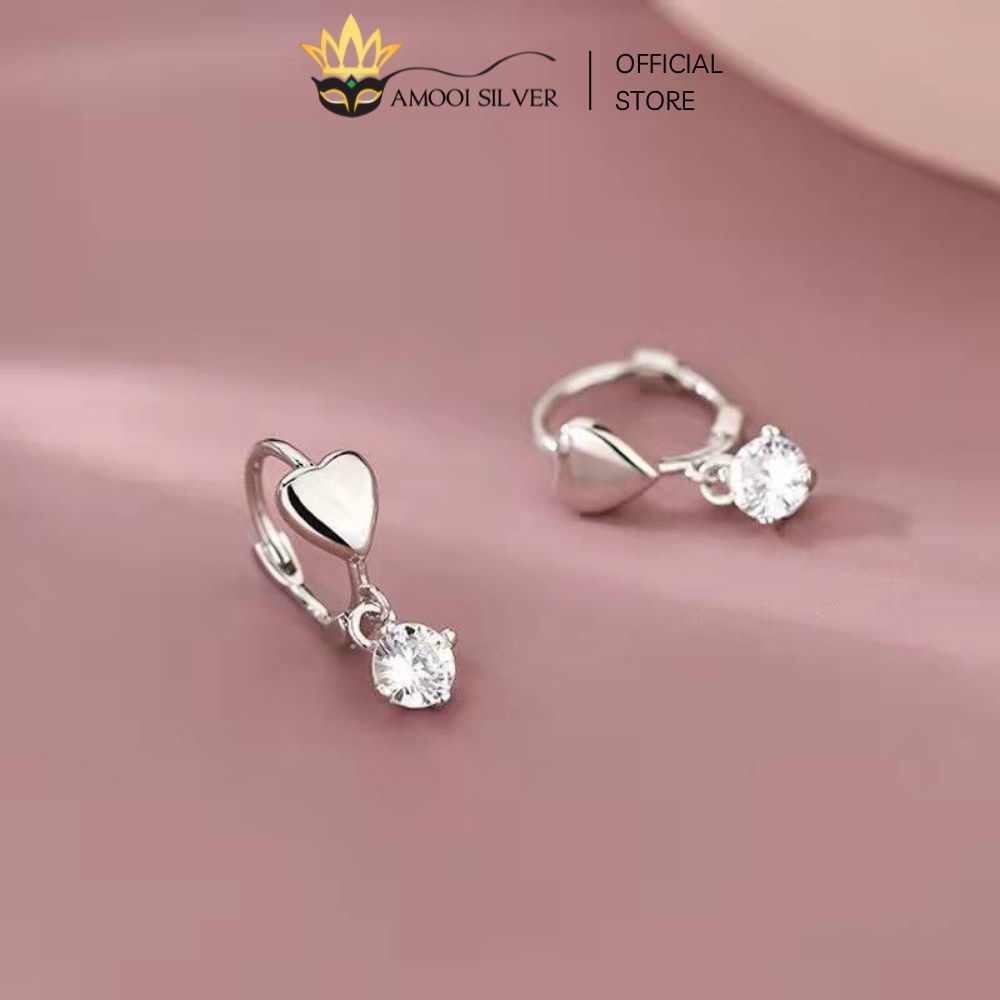 Bông Tai Bạc S925 Khoen Tròn Trái Tim Tòn Ten Đường Kính 8mm - Amooi Silver AB120