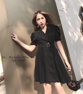 Váy cổ vest xếp ly