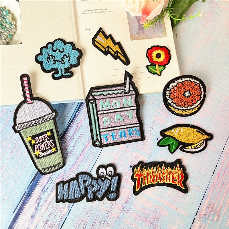 ☸ Chúc Mừng Ngày Hạnh Phúc - Miếng Vá Sắt Siêu Năng Lượng ☸ 1 Miếng Dán Ủi Trang Trí Quần Áo Hình Đám Mây Trái Cây Cam Chanh DIY