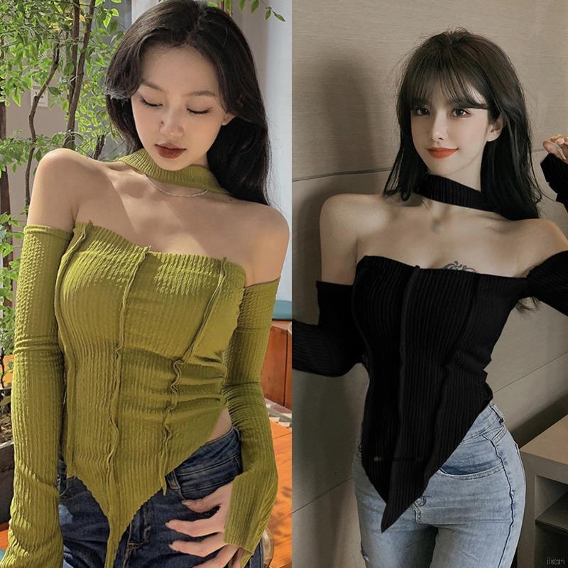 Áo thun dáng ôm dài tay phong cách Hàn Quốc thiết kế mới thời trang xuân hè quyến rũ cho nữ