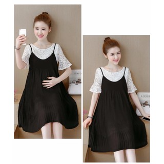 Đầm Bầu- Sét Váy Kiểu Dáng Hàn Quốc Xếp Ly Đen Cao Cấp (Đen)