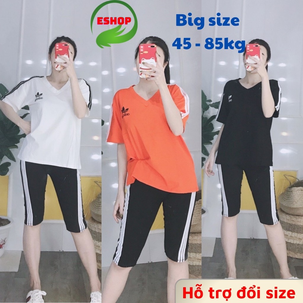 Đồ bộ ngố nữ lửng bigsize thể thao sét bộ nữ ngủ sang chảnh đẹp dễ thương trung niên thun cotton màu hè ESHOP AD01