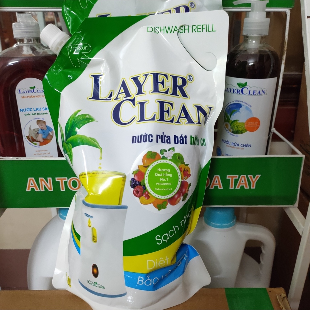 Nước rửa bát hữu cơ Layer CLean hương Quýt, hương Quả Hồng 2L