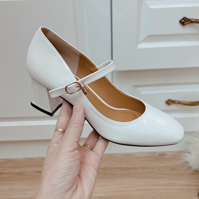 Giày cao gót nữ đế vuông 5 phân da bóng mềm loại đẹp chất dày quai ngang khuy cài và quai dán G120 G125