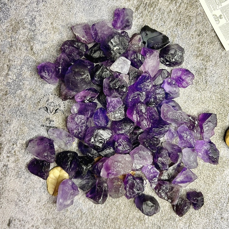 Đá thô Fluorite tím đậm sưu tầm, làm handmade, reiki, thanh tẩy, thiền định