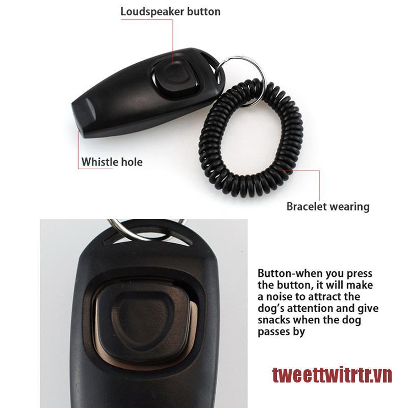 TRTR 2 In 1 Pet Clicker Dog Training Whistle Answer Pet Trainer Guide With Key Ring