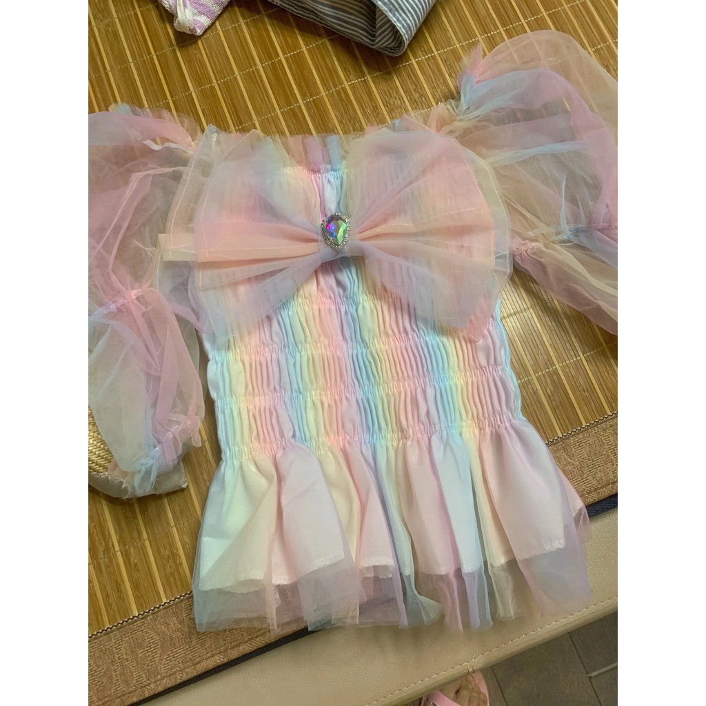 ORDER♥️Áo Voan Cầu Vồng Đính Nơ(ảnh thật)Fzsize Dưới 57kg