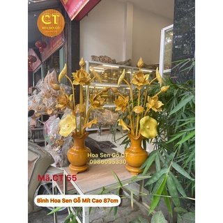 Bình hoa sen gỗ mít cao 87cm 🌺