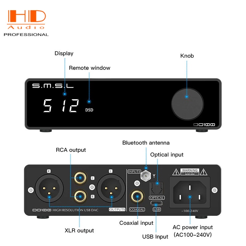 Giải Mã Âm Thanh SMSL DO100 ES9038Q2Mx2 Bluetooth 5.0 DAC
