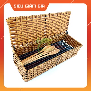 Hộp đựng đũa chữ nhật nhựa mây có nắp đậy tiện lợi dành cho quán ăn gia đình - Mây Tre Trà My