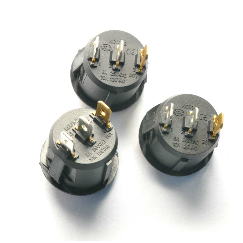 Công tắc bập bênh tròn có đèn led 3 chân 12v- 220v. BN.