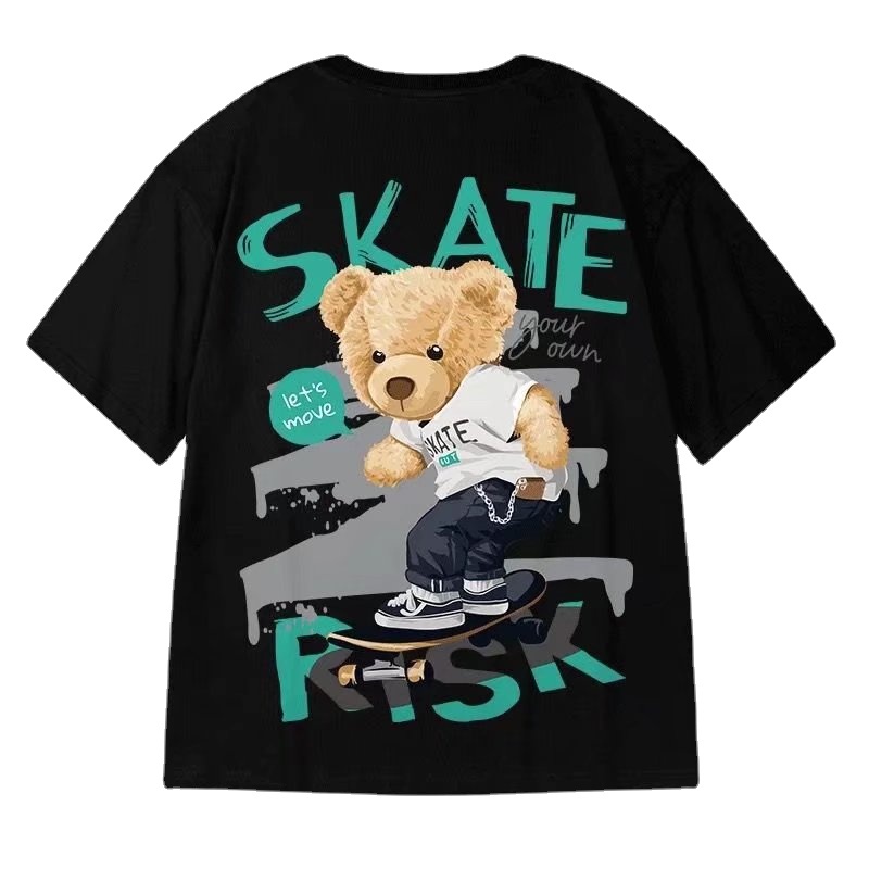 Áo Thun Nam Tay Ngắn Dáng Rộng In Hình Gấu Hoạt Hình Phong Cách Hip Hop Thời Trang Mùa Hè Size M-8XL