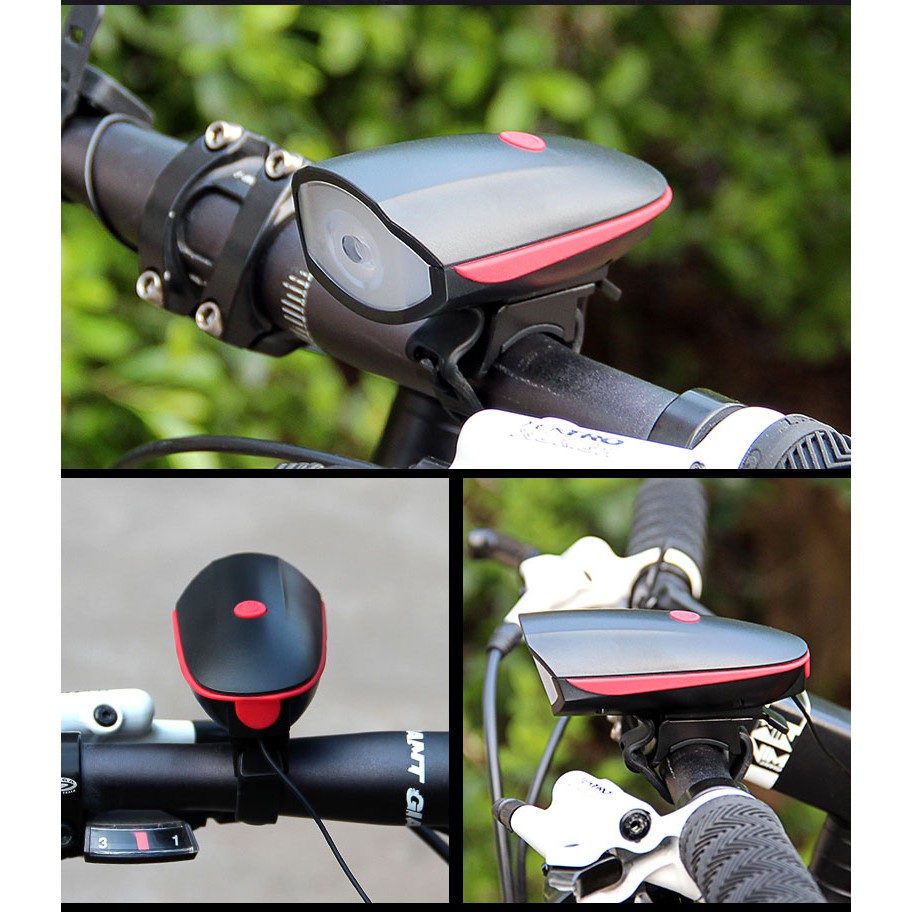 Đèn xe đạp led 3 chế độ siêu sáng còi to sạc USB chống nước tuyệt đối