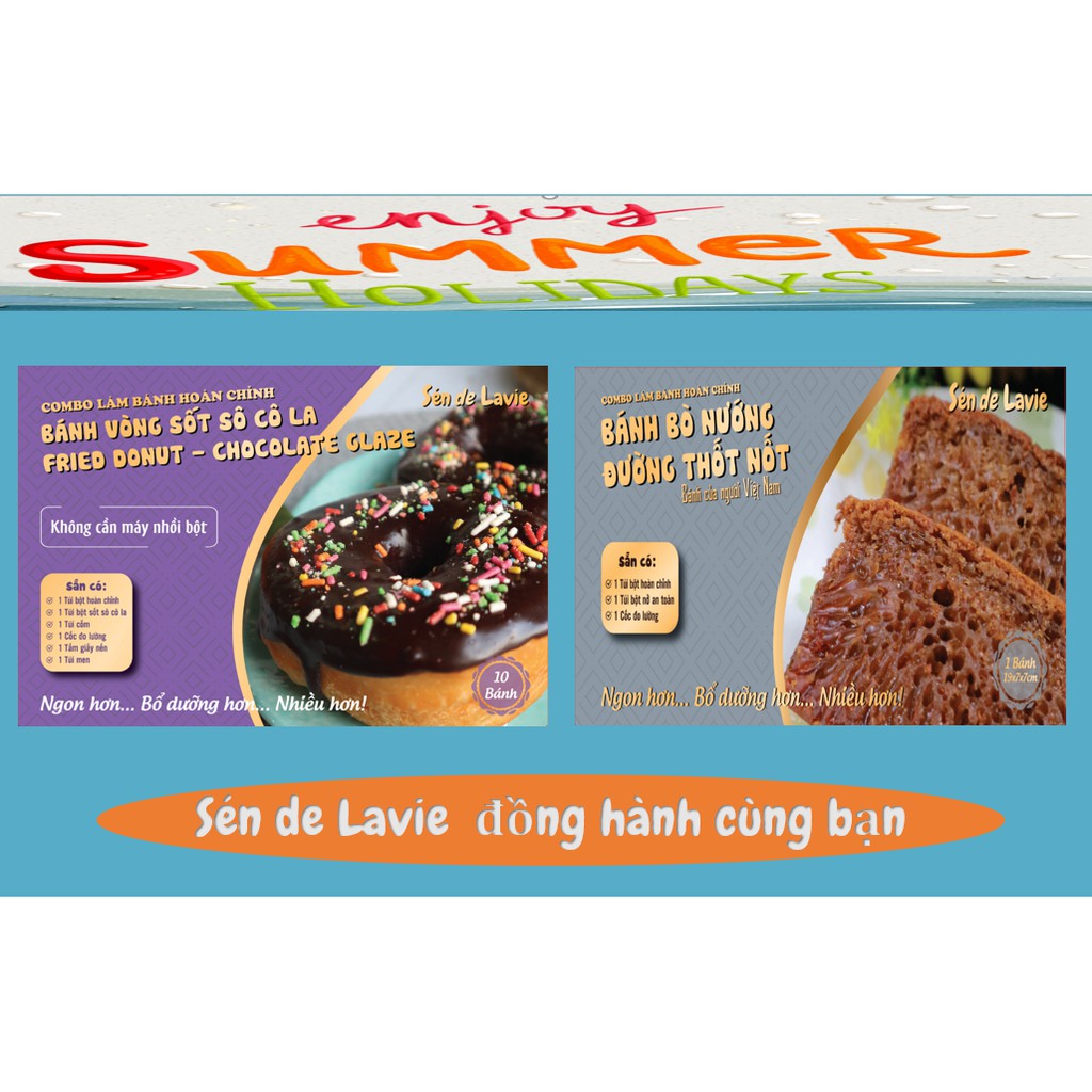 Bộ 2 combo làm Bánh DONUT phủ sốt sô cô la & Bánh bò đường thốt nốt nướng bằng nồi chiên không dầu