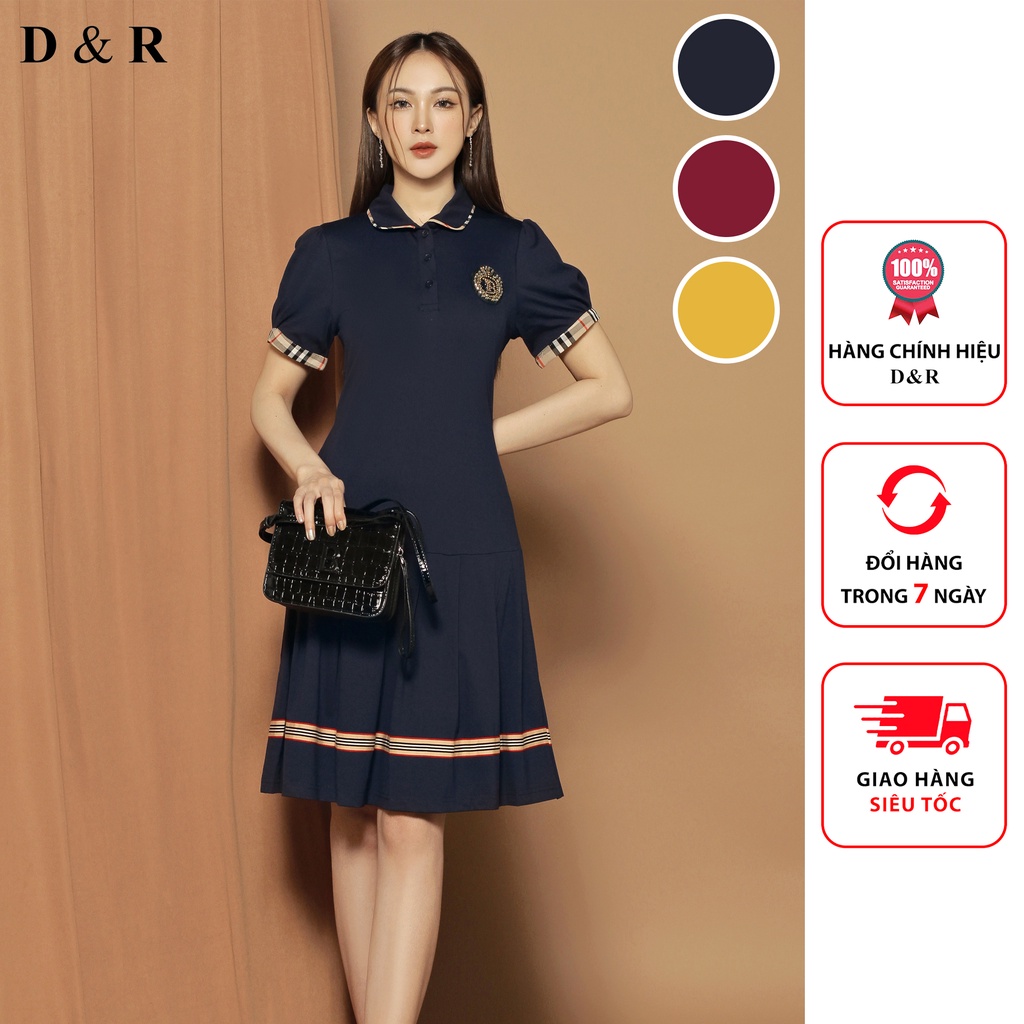 Đầm polo nữ bigsize logo đính đá phối BBR Quảng Châu cao cấp váy đuôi cá đi chơi dạo phố thương hiệu thời trang D&R D159