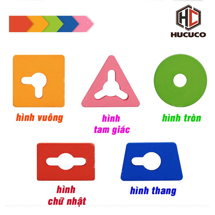 [SIZE LỚN]Đồ Chơi Giáo Dục Bộ Thả Hình Học 5 Trụ Giúp Bé Làm Quen Hình Khối Và Màu Sắc - Đồ Chơi Gỗ Thông Minh DC-04